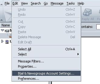 Edit -> Mail and Newsgroup Account Settings menu