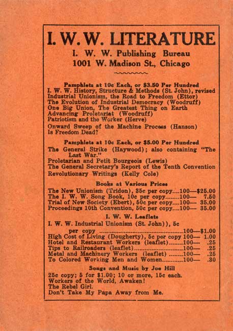 Advertisement for I. W. W. Literature